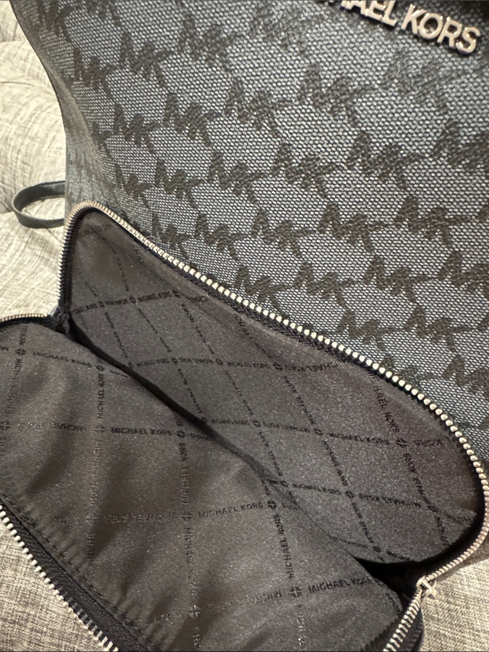 Michael Kors Bag Jet Set MK Logo Black Gray Backpack - Picture 11 of 17